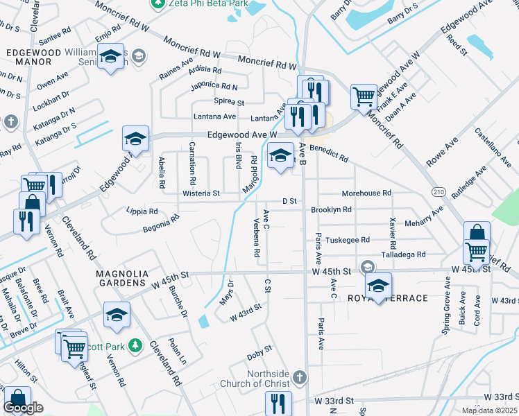 map of restaurants, bars, coffee shops, grocery stores, and more near 5671 Verbena Road in Jacksonville