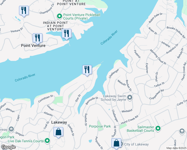 map of restaurants, bars, coffee shops, grocery stores, and more near Lakeway Exn in Lakeway