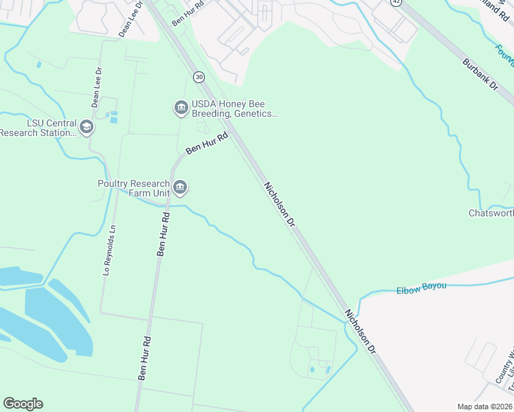 map of restaurants, bars, coffee shops, grocery stores, and more near 6868 Nicholson Drive in Baton Rouge