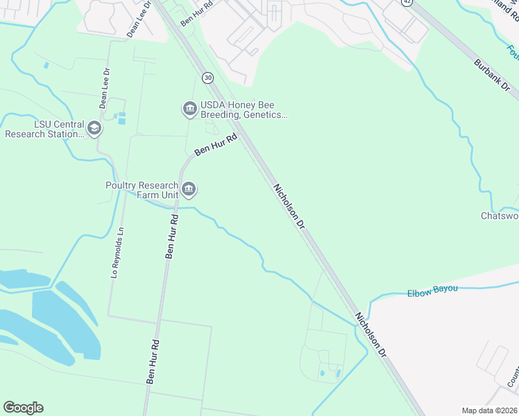 map of restaurants, bars, coffee shops, grocery stores, and more near 6868 Nicholson Drive in Baton Rouge