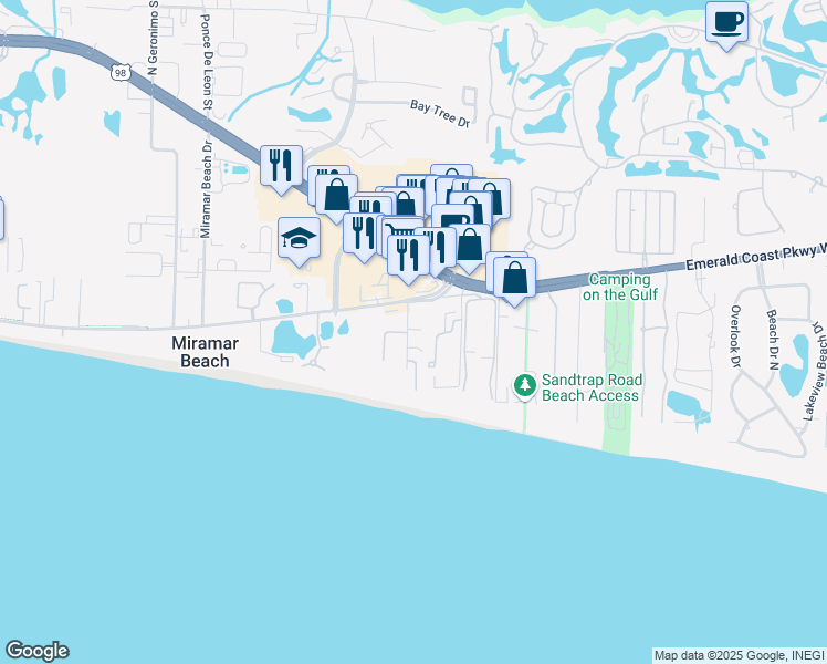 map of restaurants, bars, coffee shops, grocery stores, and more near 67 Norwood Drive in Miramar Beach