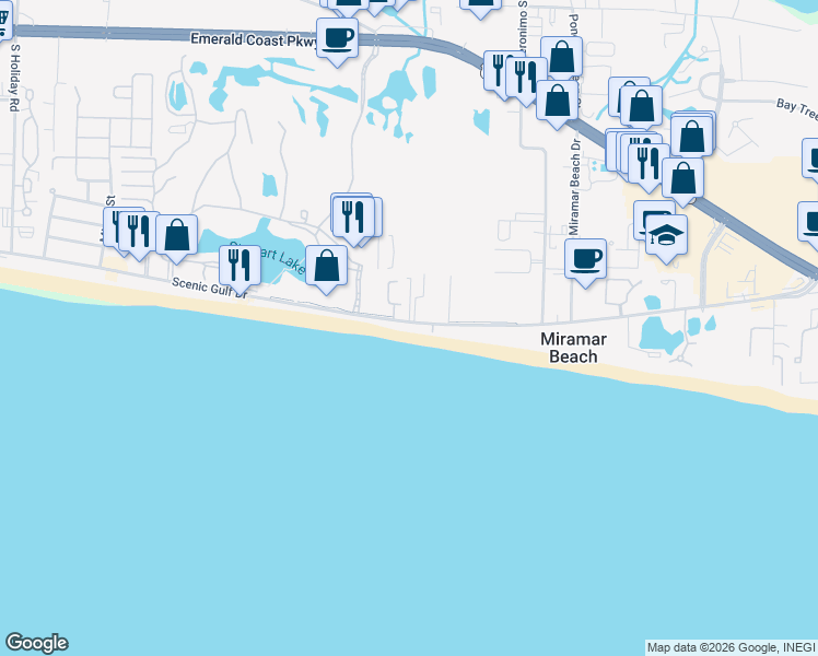 map of restaurants, bars, coffee shops, grocery stores, and more near 1001 Scenic Gulf Drive in Miramar Beach