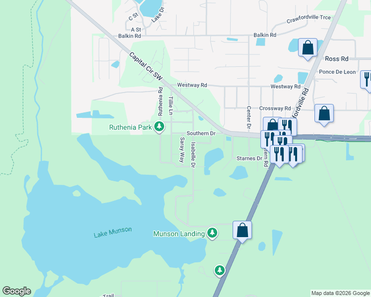 map of restaurants, bars, coffee shops, grocery stores, and more near 5017 Saray Way in Tallahassee