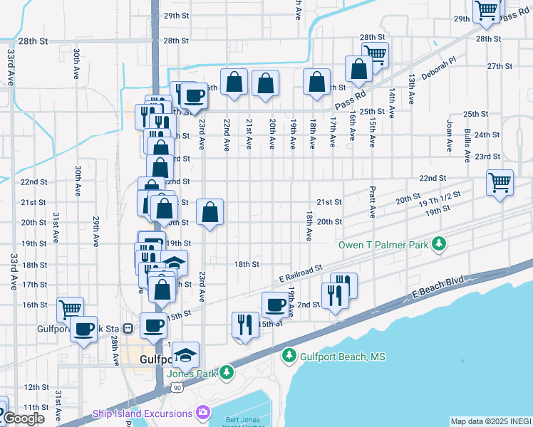 map of restaurants, bars, coffee shops, grocery stores, and more near 2009 20th Avenue in Gulfport