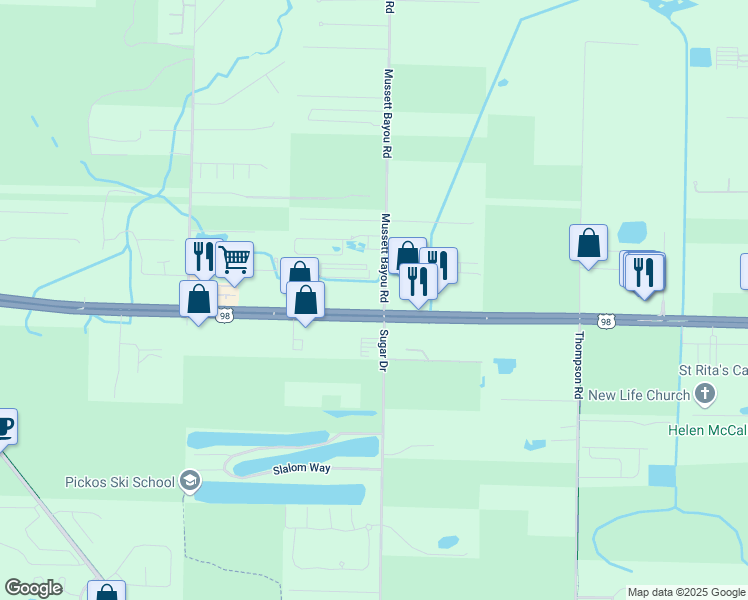 map of restaurants, bars, coffee shops, grocery stores, and more near 35 Mussett Bayou Road in Santa Rosa Beach