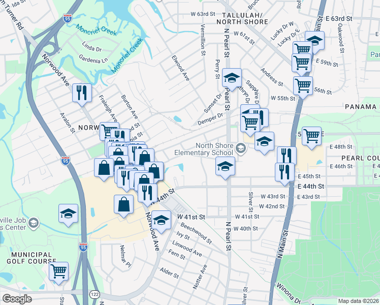 map of restaurants, bars, coffee shops, grocery stores, and more near 543 West 46th Street in Jacksonville
