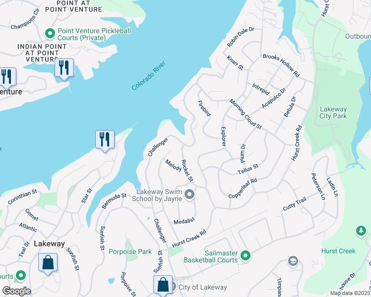 map of restaurants, bars, coffee shops, grocery stores, and more near 1102 Challenger in Lakeway