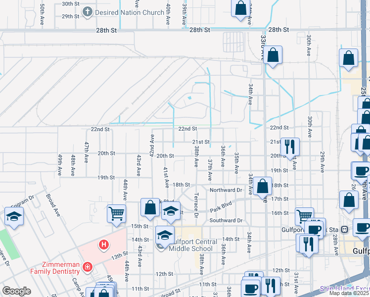 map of restaurants, bars, coffee shops, grocery stores, and more near 3939 21st Street in Gulfport