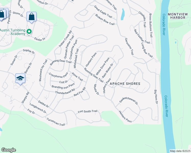 map of restaurants, bars, coffee shops, grocery stores, and more near 14402 Running Deer Trail in Austin