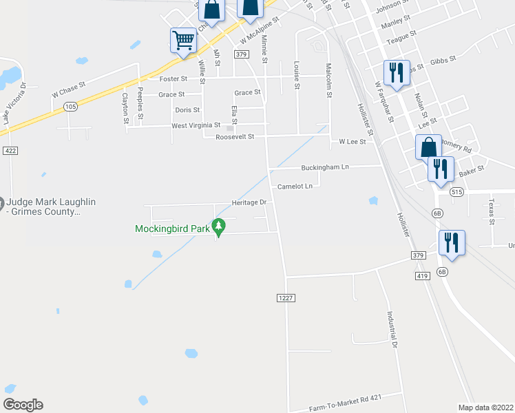 map of restaurants, bars, coffee shops, grocery stores, and more near 607 Heritage Drive in Navasota