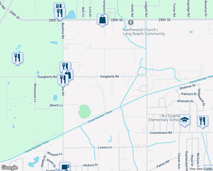 map of restaurants, bars, coffee shops, grocery stores, and more near 122 Via Don Ray Road in Long Beach