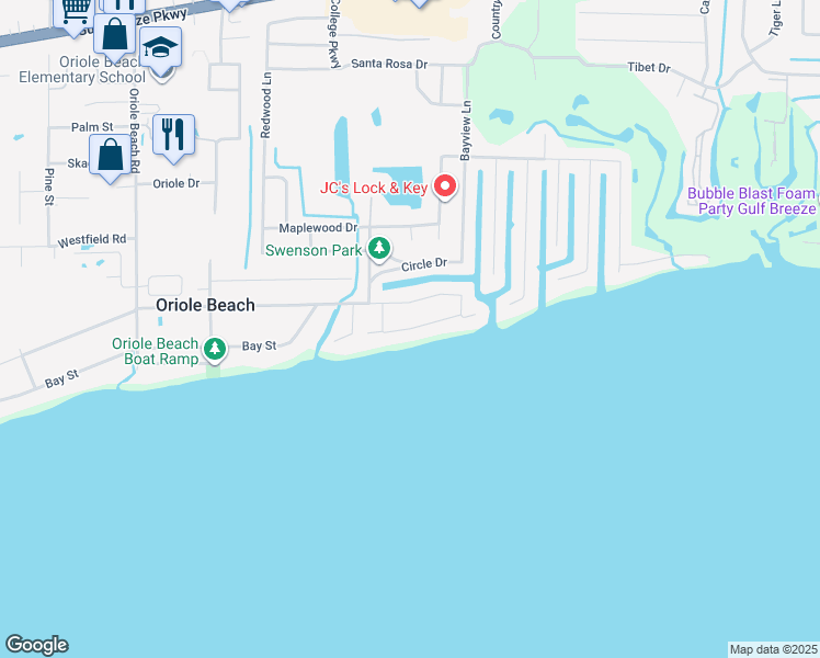 map of restaurants, bars, coffee shops, grocery stores, and more near 3344 Edgewater Drive in Gulf Breeze