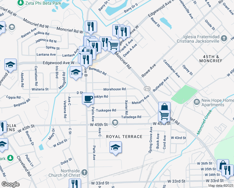 map of restaurants, bars, coffee shops, grocery stores, and more near 2041 Brooklyn Road in Jacksonville