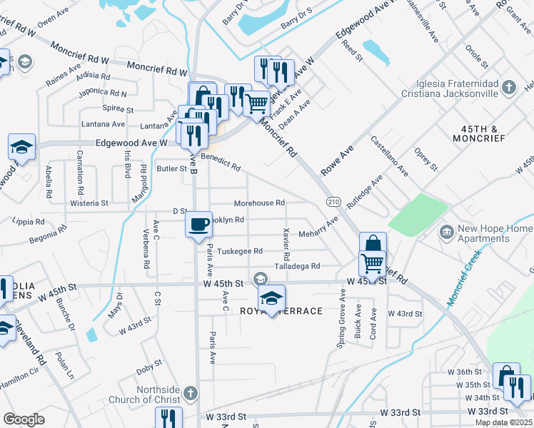 map of restaurants, bars, coffee shops, grocery stores, and more near 2041 Brooklyn Road in Jacksonville