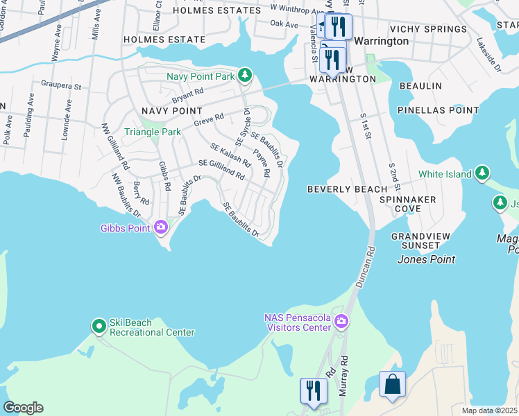 map of restaurants, bars, coffee shops, grocery stores, and more near 308 Payne Road in Pensacola