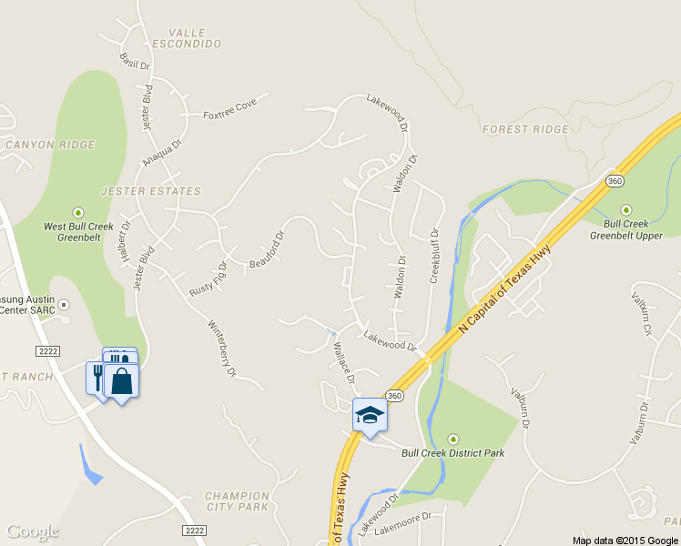 map of restaurants, bars, coffee shops, grocery stores, and more near 7314 Lakewood Drive in Austin