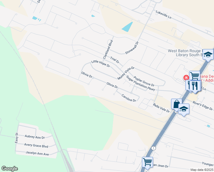 map of restaurants, bars, coffee shops, grocery stores, and more near 6745 Virginia Drive in Addis