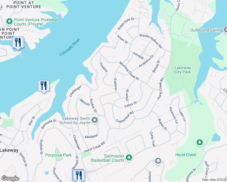 map of restaurants, bars, coffee shops, grocery stores, and more near 331 Explorer in Lakeway