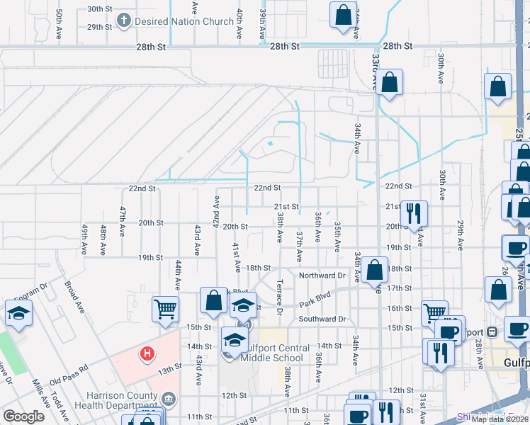 map of restaurants, bars, coffee shops, grocery stores, and more near 3939 21st Street in Gulfport