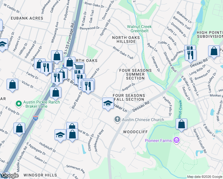 map of restaurants, bars, coffee shops, grocery stores, and more near 11305 Nicole Cove in Austin