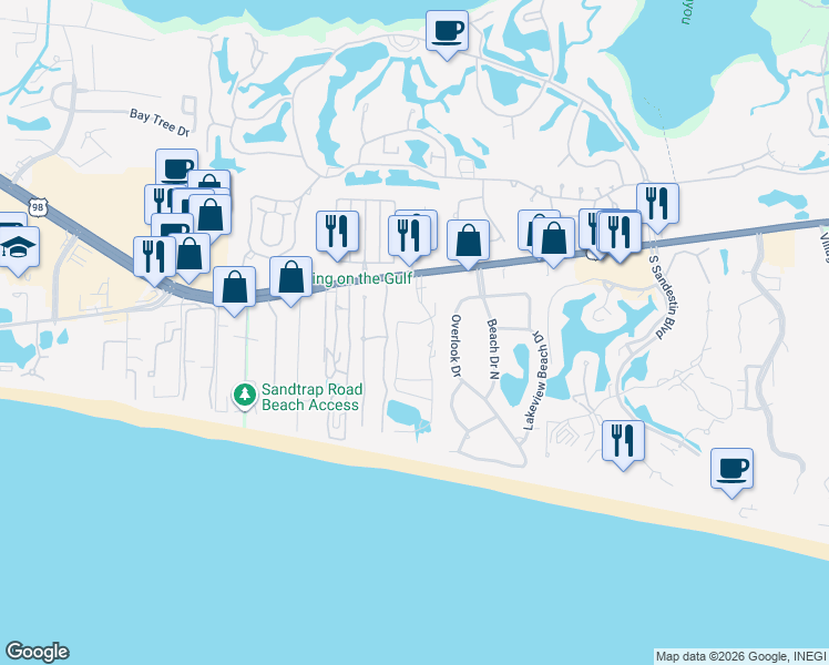 map of restaurants, bars, coffee shops, grocery stores, and more near 9815 U.S. 98 in Destin