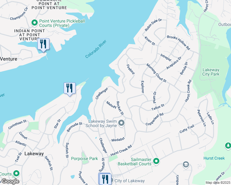 map of restaurants, bars, coffee shops, grocery stores, and more near 1102 Challenger in Lakeway