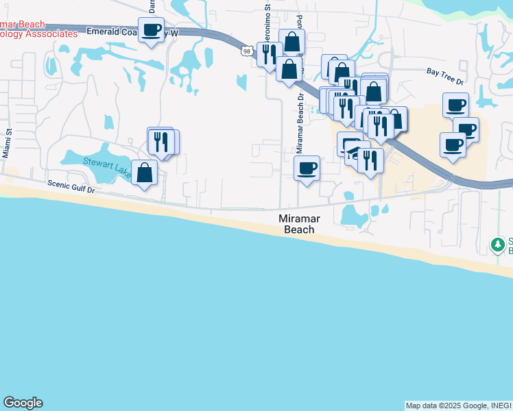 map of restaurants, bars, coffee shops, grocery stores, and more near 732 Scenic Gulf Drive in Miramar Beach