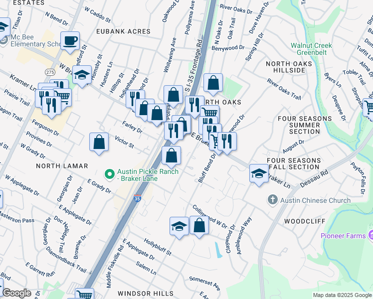 map of restaurants, bars, coffee shops, grocery stores, and more near 11206 Joseph Clayton Drive in Austin