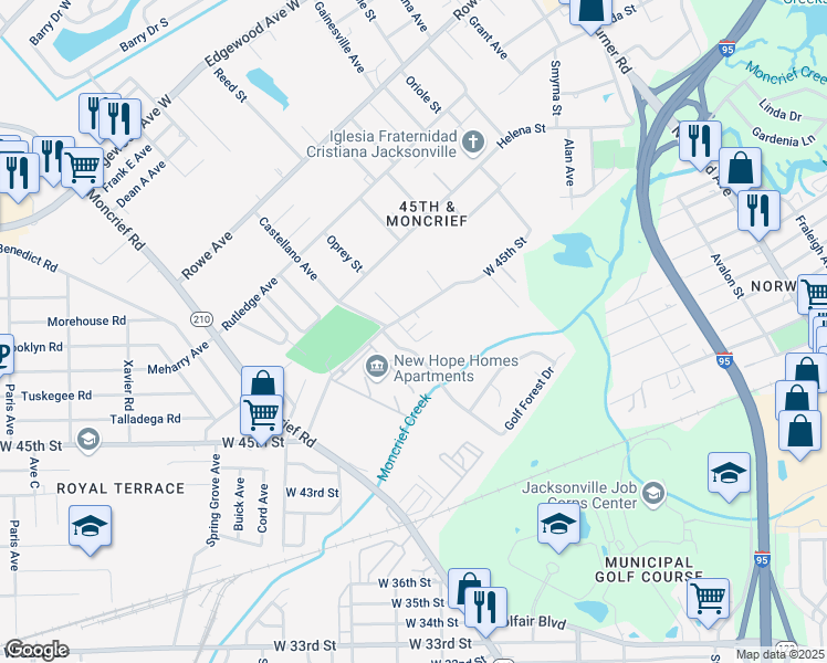 map of restaurants, bars, coffee shops, grocery stores, and more near 5536 Huwood Avenue in Jacksonville