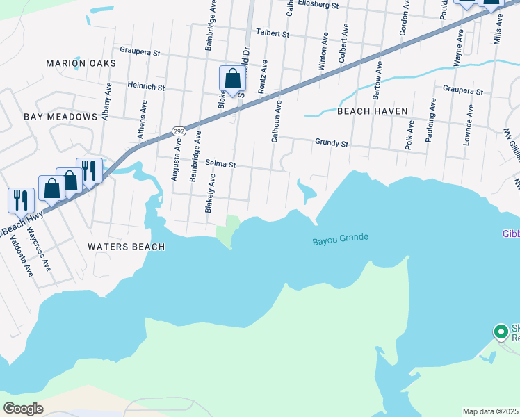 map of restaurants, bars, coffee shops, grocery stores, and more near 300 Calhoun Avenue in Pensacola
