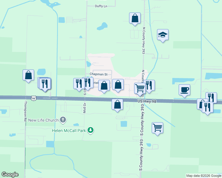 map of restaurants, bars, coffee shops, grocery stores, and more near 39 South Zander Way in Santa Rosa Beach