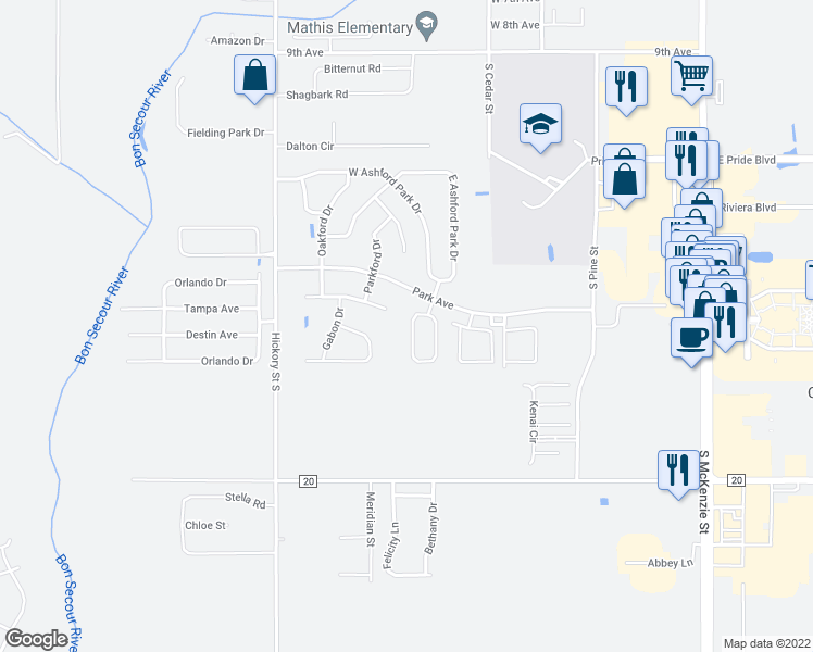 map of restaurants, bars, coffee shops, grocery stores, and more near 2708 Hampton Park Circle in Foley