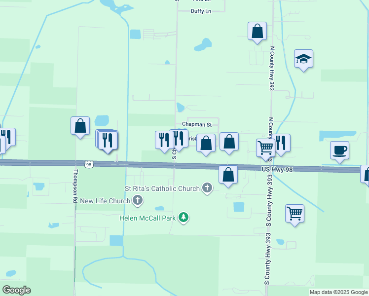 map of restaurants, bars, coffee shops, grocery stores, and more near 209 South Zander Way in Santa Rosa Beach