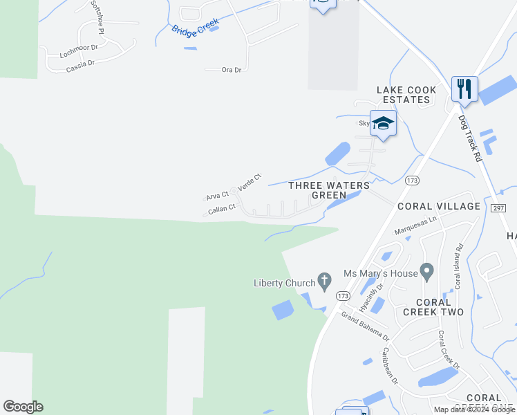 map of restaurants, bars, coffee shops, grocery stores, and more near 94 Valtameri Court in Pensacola