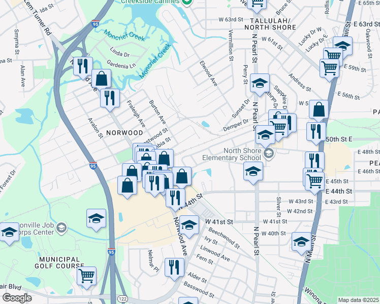 map of restaurants, bars, coffee shops, grocery stores, and more near 5637 Long Street in Jacksonville
