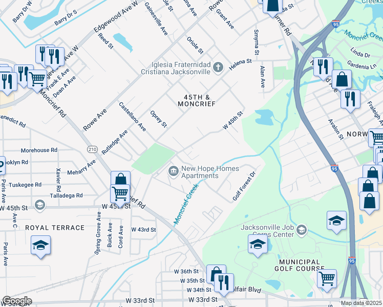 map of restaurants, bars, coffee shops, grocery stores, and more near 5536 Huwood Avenue in Jacksonville