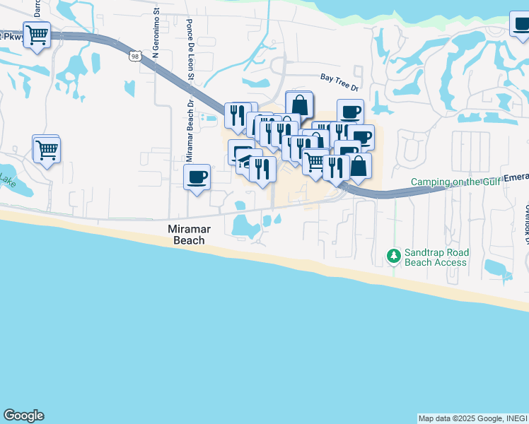 map of restaurants, bars, coffee shops, grocery stores, and more near 219 Scenic Gulf Drive in Miramar Beach