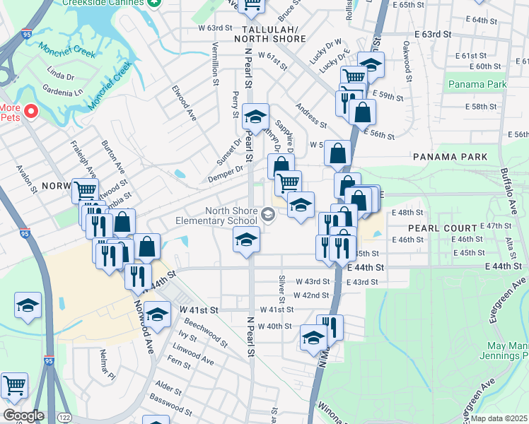 map of restaurants, bars, coffee shops, grocery stores, and more near 5701 Silver Plaza in Jacksonville