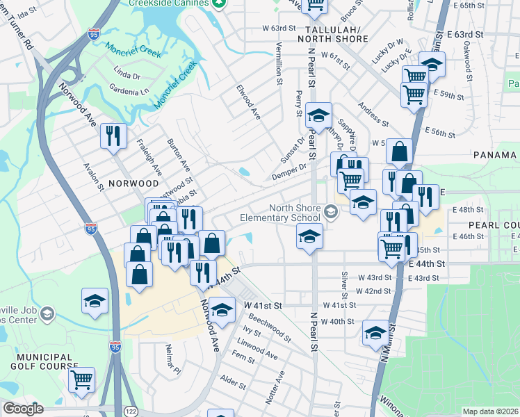 map of restaurants, bars, coffee shops, grocery stores, and more near 543 West 46th Street in Jacksonville