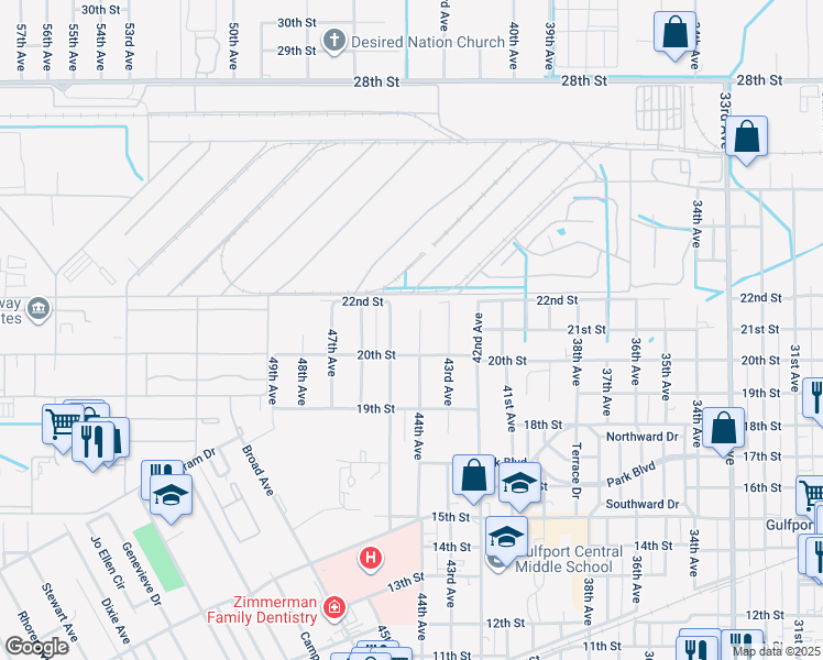 map of restaurants, bars, coffee shops, grocery stores, and more near 2011 44th Avenue in Gulfport