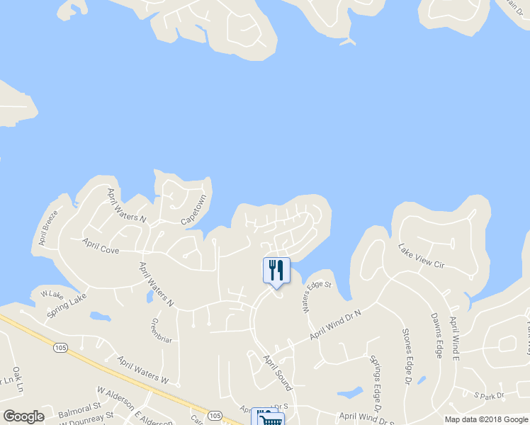 map of restaurants, bars, coffee shops, grocery stores, and more near 97 April Point Drive South in Montgomery