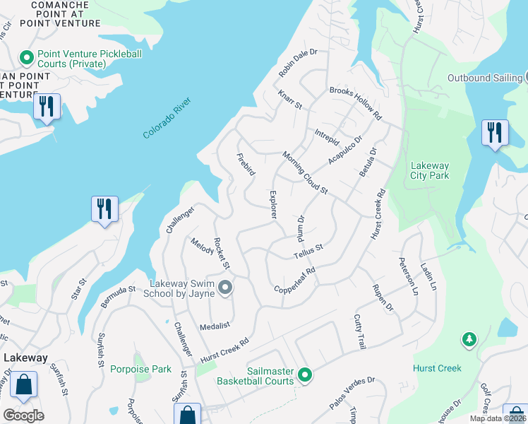map of restaurants, bars, coffee shops, grocery stores, and more near 331 Explorer in Lakeway