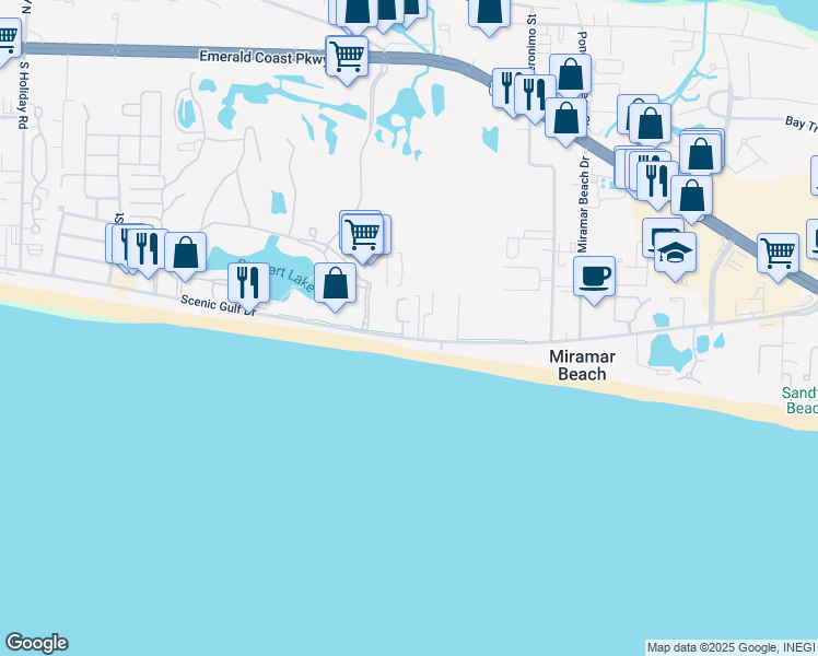 map of restaurants, bars, coffee shops, grocery stores, and more near 1030 Scenic Gulf Drive in Miramar Beach