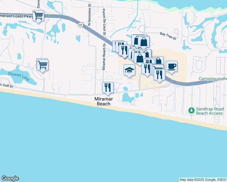 map of restaurants, bars, coffee shops, grocery stores, and more near 29 Monaco Street in Miramar Beach