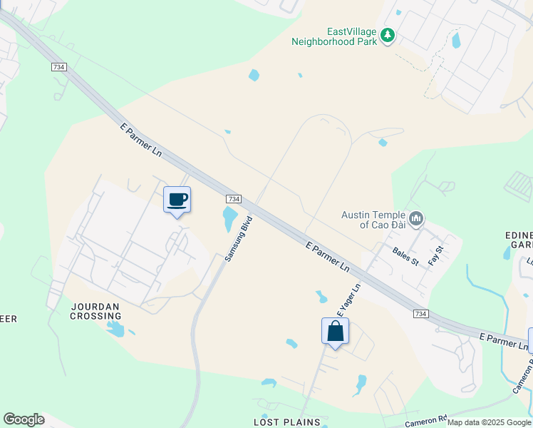 map of restaurants, bars, coffee shops, grocery stores, and more near Farm to Market Road 734 in Austin