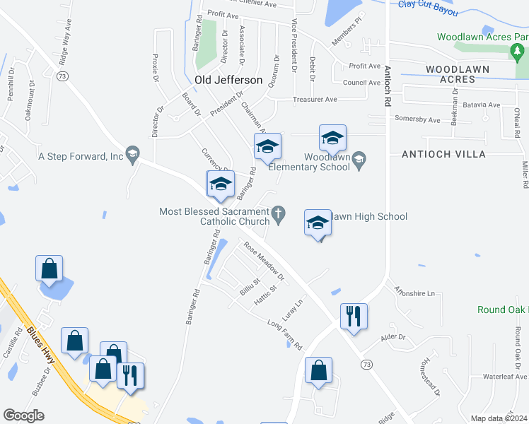 map of restaurants, bars, coffee shops, grocery stores, and more near 15538 Old Newport Avenue in Baton Rouge