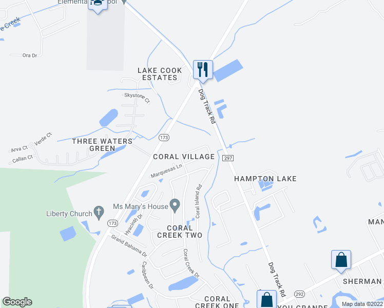 map of restaurants, bars, coffee shops, grocery stores, and more near 1074 Antigua Circle in Pensacola
