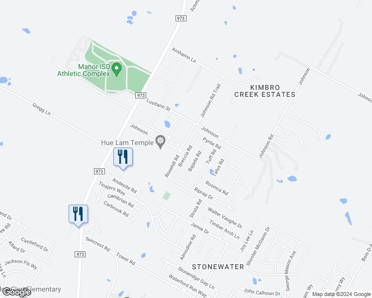 map of restaurants, bars, coffee shops, grocery stores, and more near 15001 Breccia Road in Manor