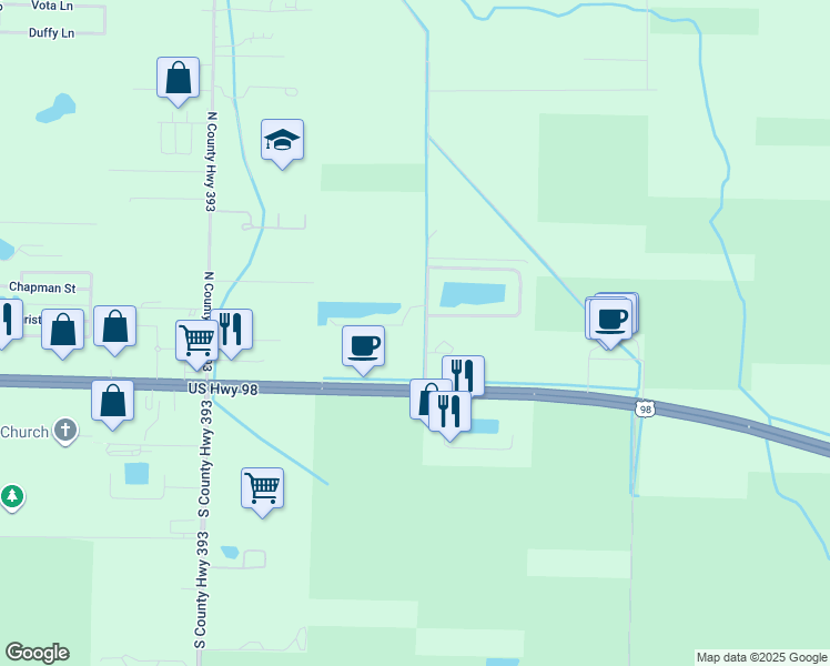 map of restaurants, bars, coffee shops, grocery stores, and more near 153 Veterans Road in Santa Rosa Beach
