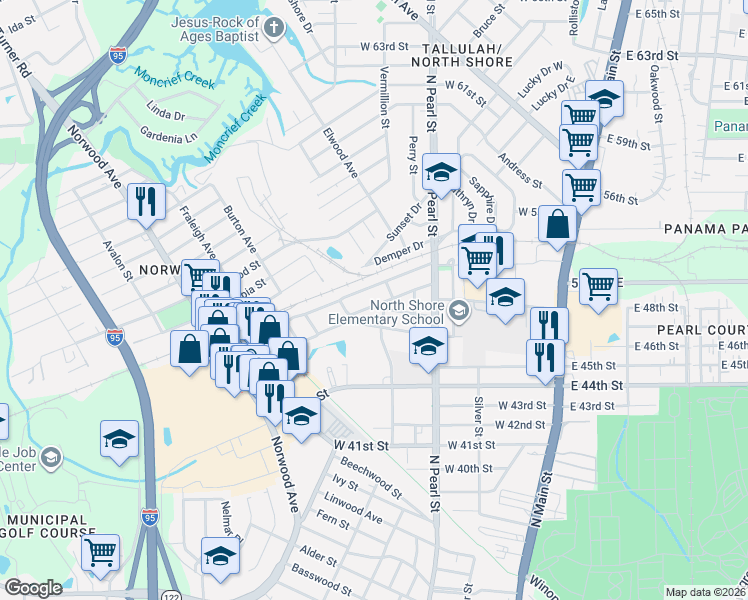 map of restaurants, bars, coffee shops, grocery stores, and more near 545 Chestnut Drive in Jacksonville
